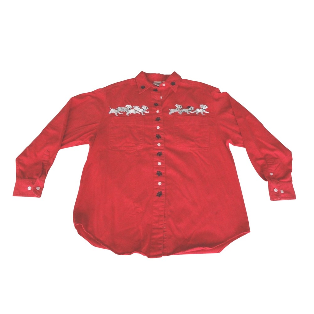 Disney Store 101 Dalmatians Shirt Womens M Red Excellent Embroidered Vintage 90s